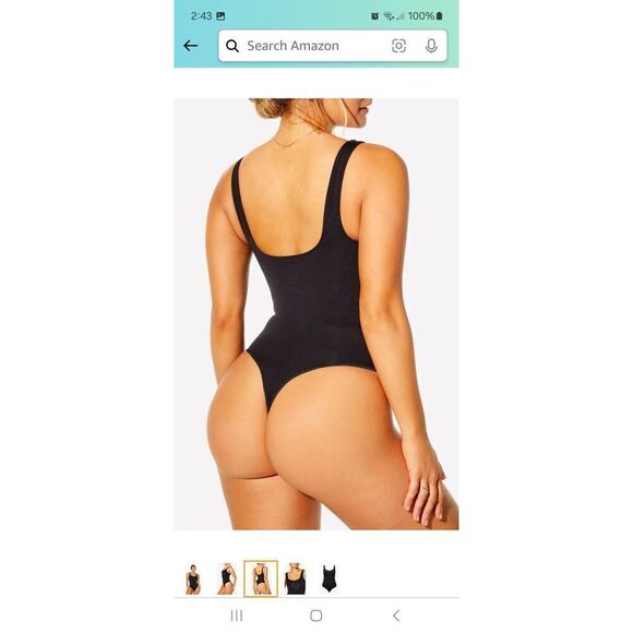New Medium Large Fabletics Black Nearly Naked Shaping Thong Bodysuit Shapewear - Picture 3 of 8
